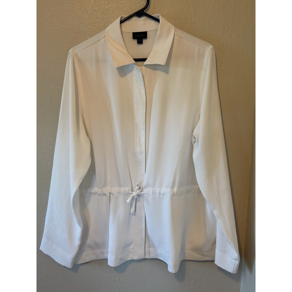 Women's J. Jill Wearable  Easy Clean White Soft Zipper Drawstring Jacket Sz L‎